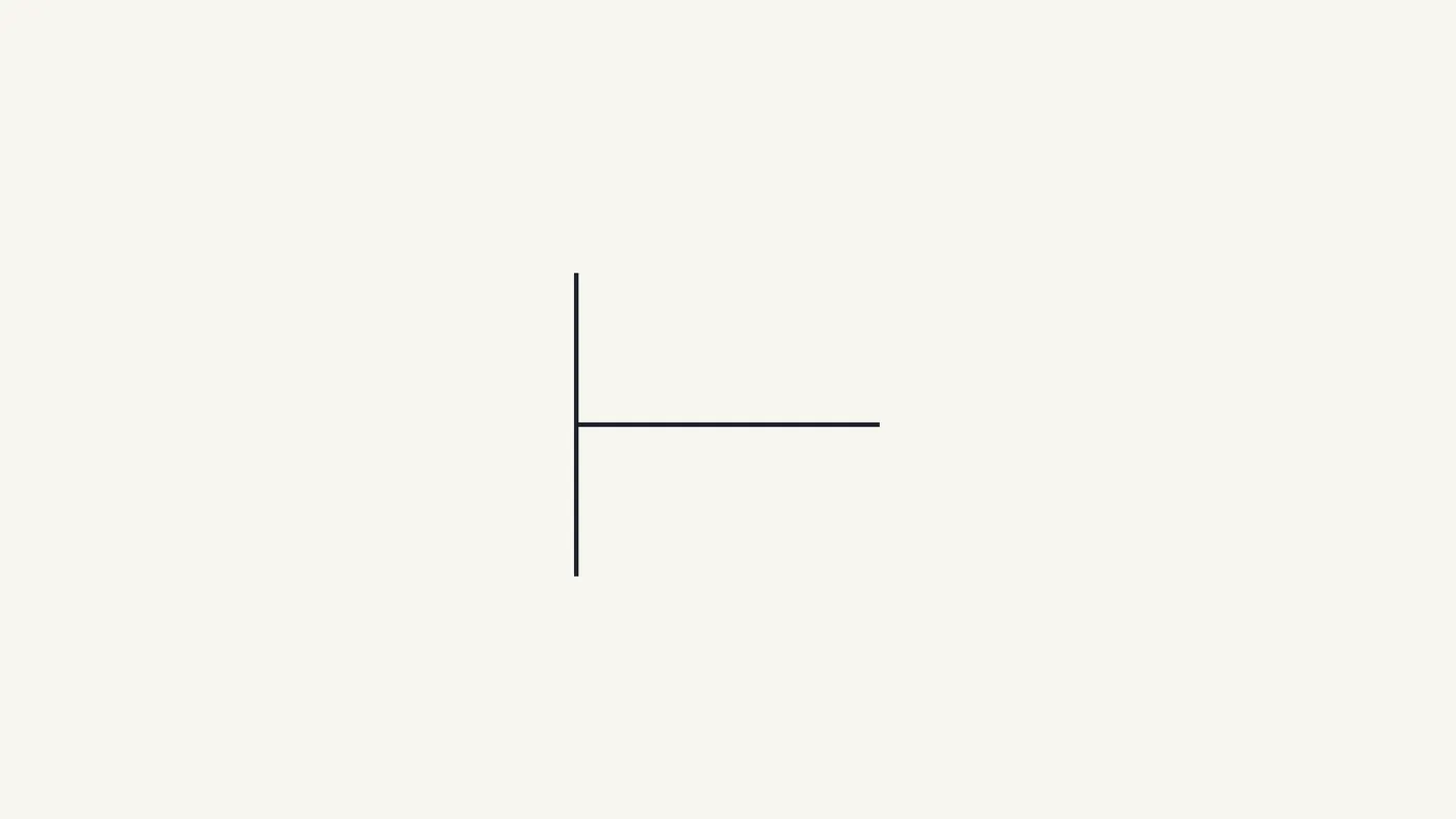 The entire inverted T rotated 90 degrees, so a horizontal line projects rightward from the middle of a vertical line.