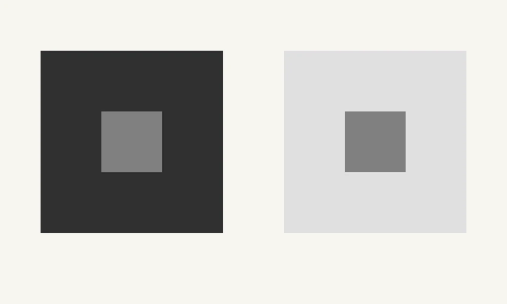 Viewing: two gray center patches, one inside a dark surround and one inside a light surround.