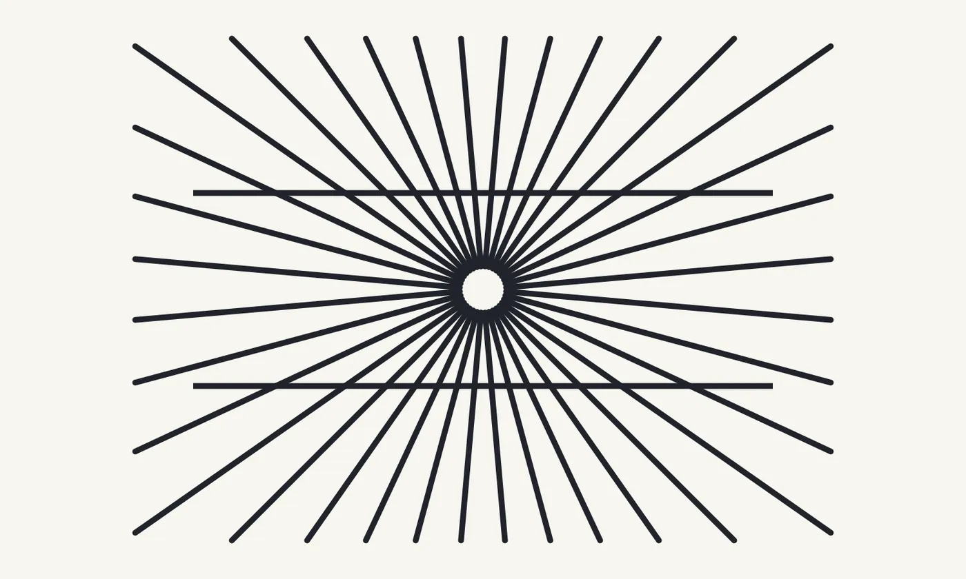 Viewing figure for the Hering illusion: two horizontal lines over a background of rays.