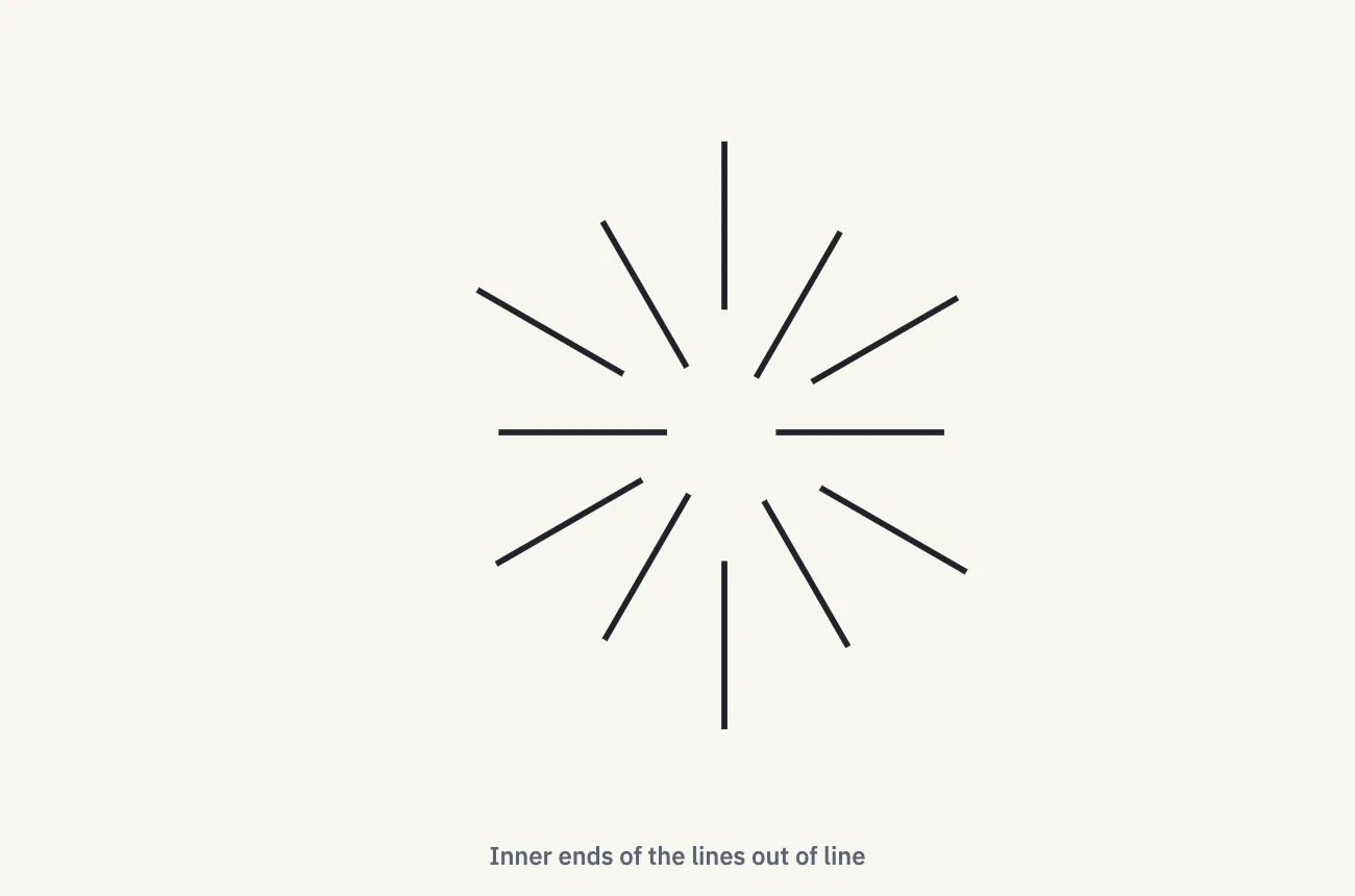 The twelve lines moved in or out so their inner ends no longer line up.