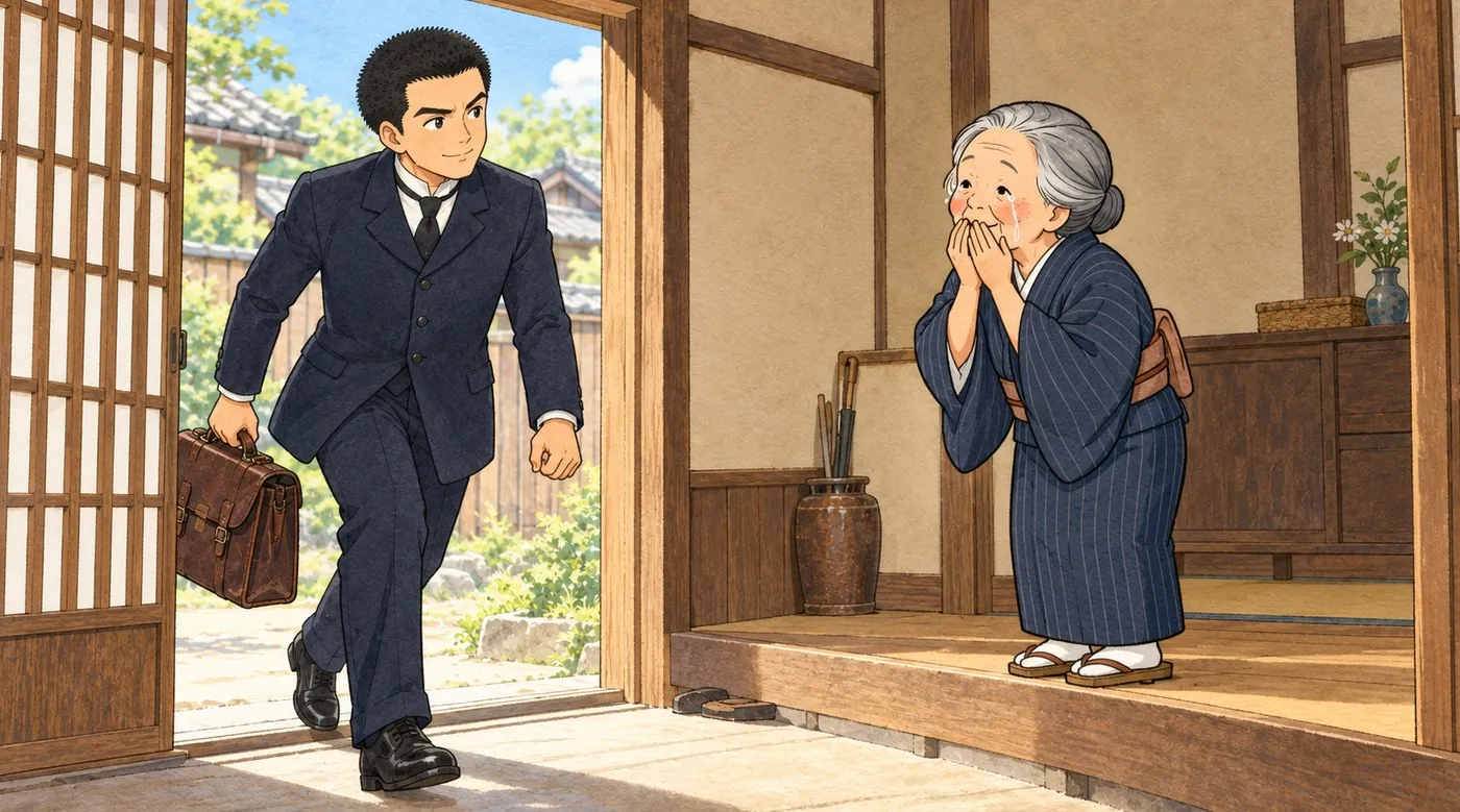 Home at last: the hero bursts in on Kiyo
