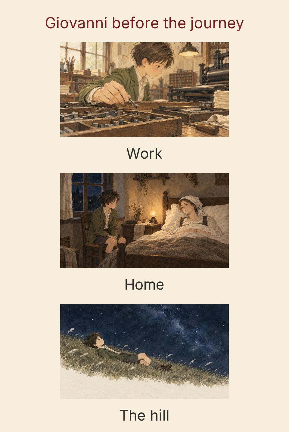 Work, home, and the hill before the journey.