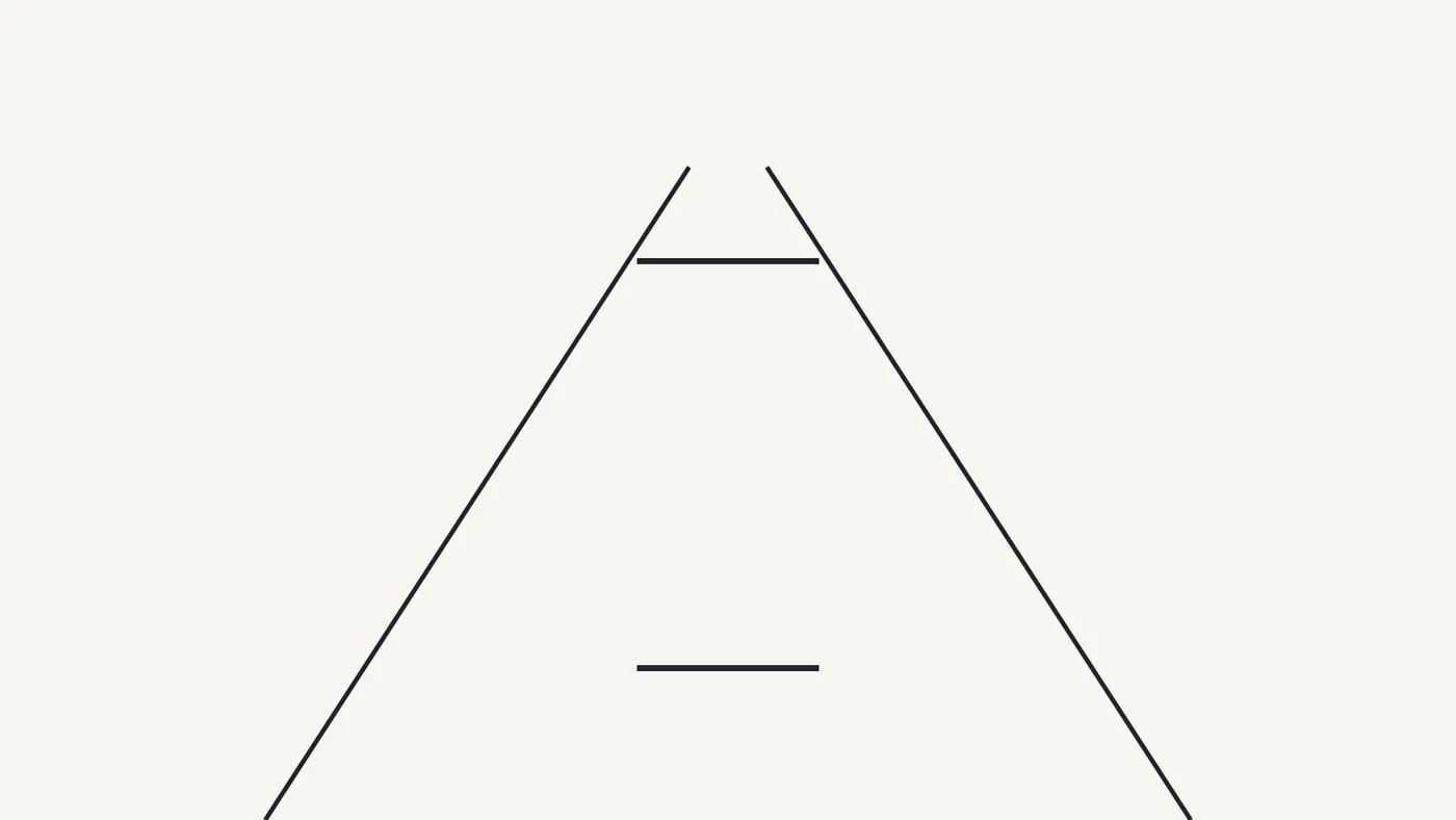 上へすぼまるレール状の線のあいだに、上下2本の横棒を置いた図。