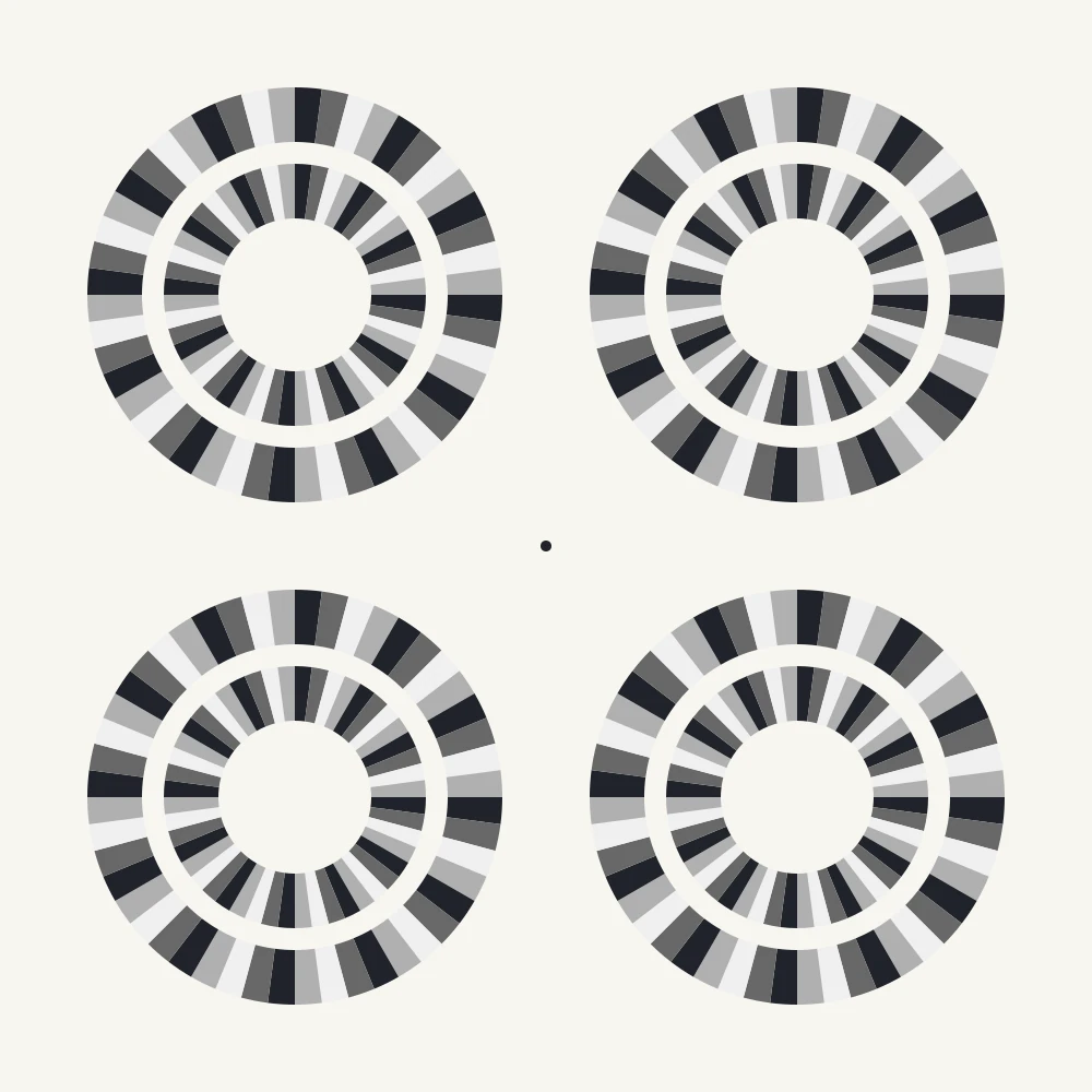 見る図：4組の濃淡の輪。図の位置も色も時間では変化しません。