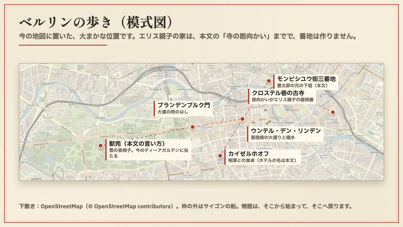 ベルリンの歩き(今の地図に置いた模式図)