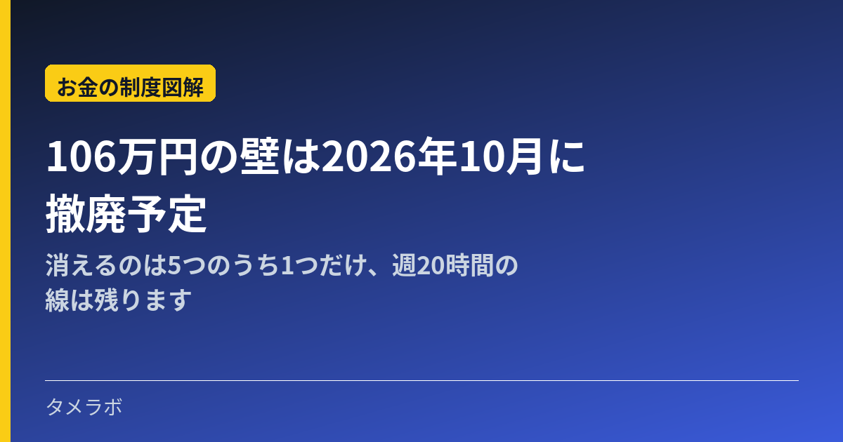 106万円の壁は2026年10月に撤廃予定|消えるのは5つのうち1つだけ、週20時間の線は残ります