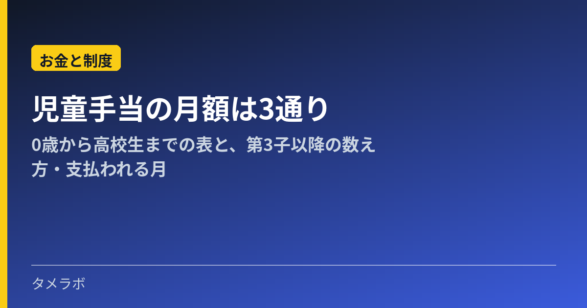 児童手当の月額は3通り｜0歳から高校生までの表と、第3子以降の数え方・支払われる月