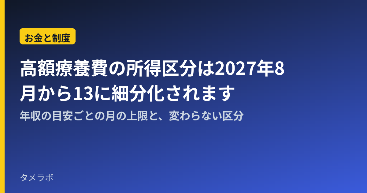 高額療養費の所得区分は2027年8月から13に細分化されます｜年収の目安ごとの月の上限と、変わらない区分
