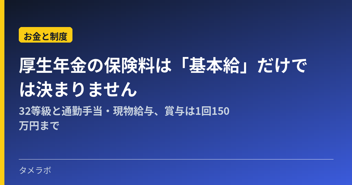 厚生年金の保険料は「基本給」だけでは決まりません|32等級と通勤手当・現物給与、賞与は1回150万円まで