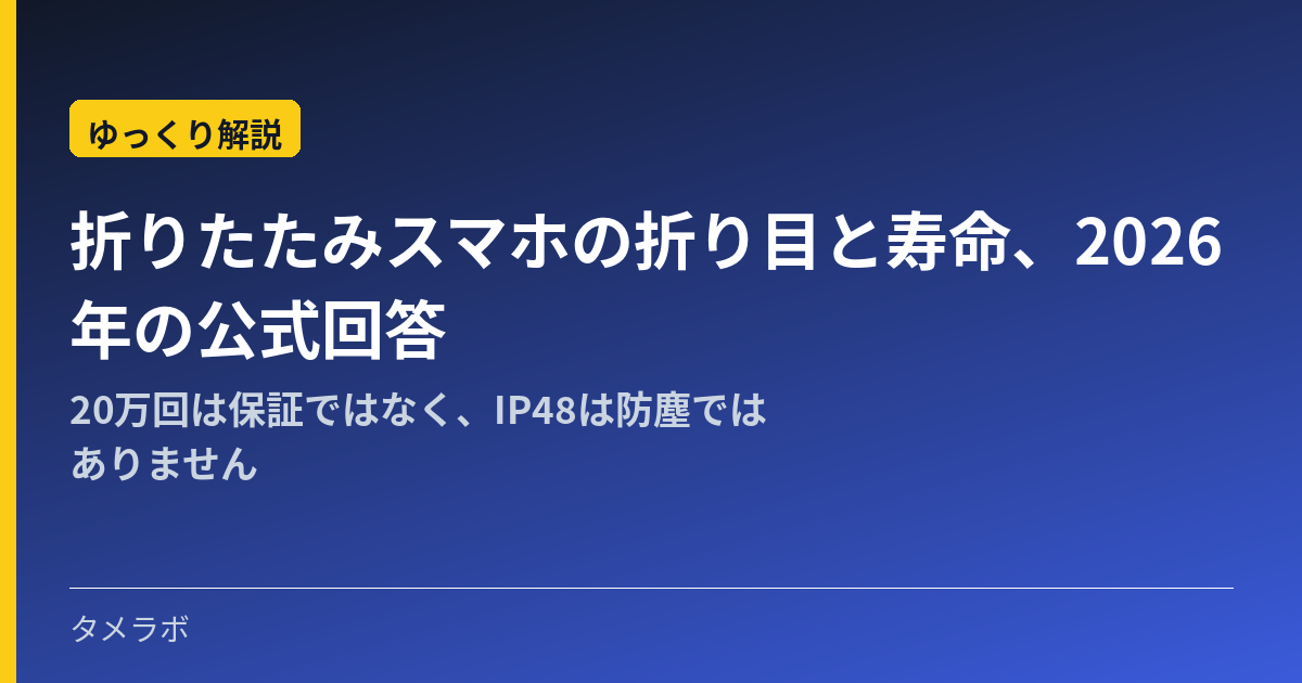 折りたたみスマホの折り目と寿命、2026年の公式回答｜20万回は保証ではなく、IP48は防塵ではありません